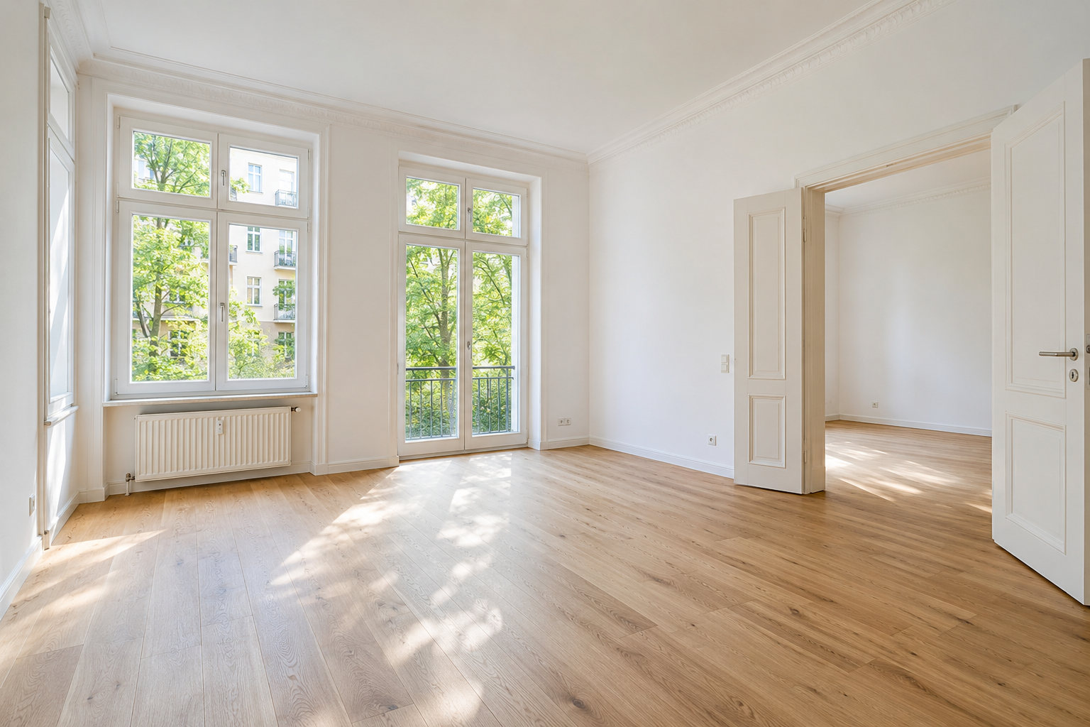 Heller, leerer Wohnraum als Illustration einer vorbereiteten Wohnung